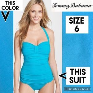 Tommy Bahama Womens Swimsuit Pearl V-Front Halter One Piece Blue Tummy Control 6